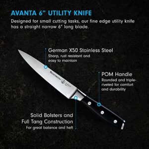 Messermeister Avanta 6” Utility Knife - German X50 Stainless Steel - Rust Resistant & Easy to Maintain