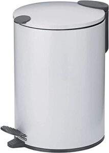 kela bathroom trash can with soft close, step-on lid, white, 1.3 gallons, 10 inches tall, small waste basket