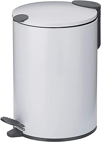 Kela Bathroom Trash Can with Soft Close, Step-On Lid, White, 1.3 Gallons, 10 inches Tall, Small Waste Basket