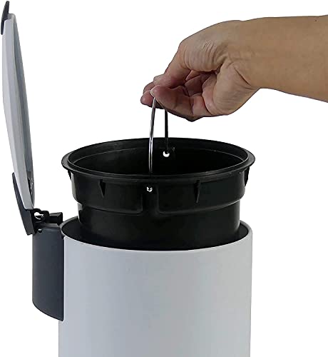 Kela Bathroom Trash Can with Soft Close, Step-On Lid, White, 1.3 Gallons, 10 inches Tall, Small Waste Basket