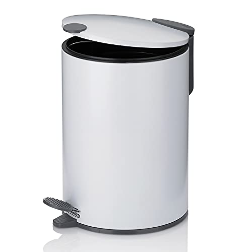 Kela Bathroom Trash Can with Soft Close, Step-On Lid, White, 1.3 Gallons, 10 inches Tall, Small Waste Basket