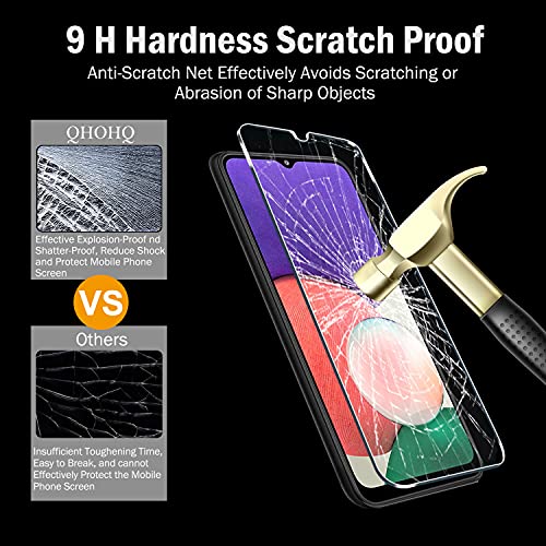 QHOHQ 3 Pack Screen Protector for Samsung Galaxy A22 5G (Not fit Galaxy A22 4G) with 3 Packs Camera Lens Protector,Tempered Glass Film,9H Hardness - HD - Anti-Scratch - 2.5D Edge - Easy Installation