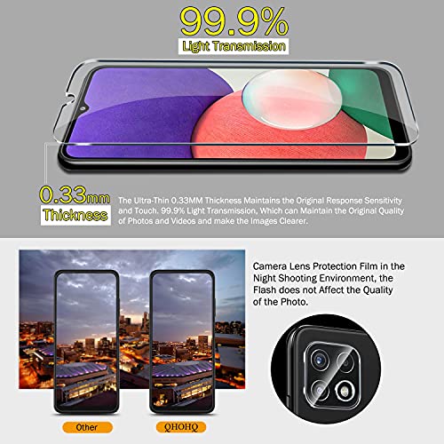 QHOHQ 3 Pack Screen Protector for Samsung Galaxy A22 5G (Not fit Galaxy A22 4G) with 3 Packs Camera Lens Protector,Tempered Glass Film,9H Hardness - HD - Anti-Scratch - 2.5D Edge - Easy Installation