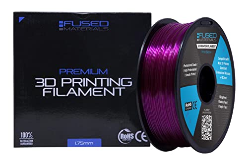 Fused Materials Transparent Purple PETG 3D Printer Filament - 1kg Spool, 1.75mm, Dimensional Accuracy +/- 0.03 mm, (Trans Purple)