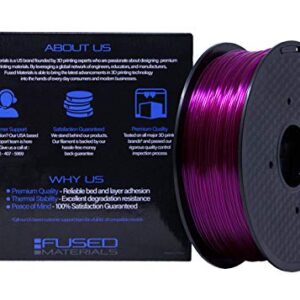 Fused Materials Transparent Purple PETG 3D Printer Filament - 1kg Spool, 1.75mm, Dimensional Accuracy +/- 0.03 mm, (Trans Purple)