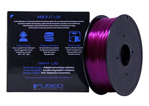 Fused Materials Transparent Purple PETG 3D Printer Filament - 1kg Spool, 1.75mm, Dimensional Accuracy +/- 0.03 mm, (Trans Purple)