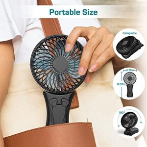 Dr. Prepare Mini Handheld Fan, Rechargeable Portable Fan 180° Foldable with 3 Speeds&Waist Clip, 16H Working Time, 4400mAh Battery Personal Electric Fan for Travel Office, Small Desk Fan