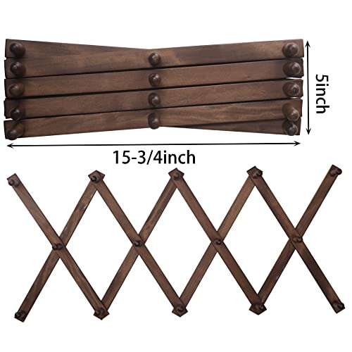 SKOLOO Accordion Wall Hanger, Modern Expandable Coat Rack Wall Mounted, Solid Wooden Wall Hat Rack, 14 Peg, Walnut