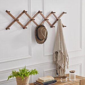 SKOLOO Accordion Wall Hanger, Modern Expandable Coat Rack Wall Mounted, Solid Wooden Wall Hat Rack, 14 Peg, Walnut