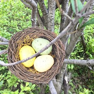 IXIGER Artificial Bird Nest, Bird Nest with Artificial Bird Eggs, Country Style Simulation Twig Bird Nest for Handmade Easter Rattan Nest Creative Decoration for Home Garden(3.15inches)