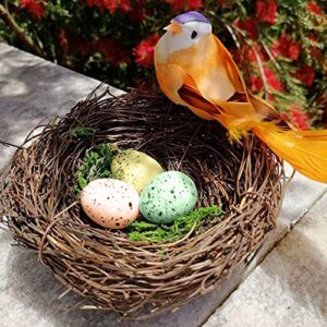 IXIGER Artificial Bird Nest, Bird Nest with Artificial Bird Eggs, Country Style Simulation Twig Bird Nest for Handmade Easter Rattan Nest Creative Decoration for Home Garden(3.15inches)