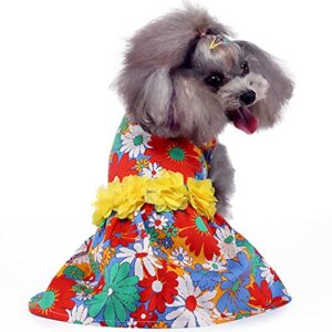 dog dresses for small dogs - colorful flower print small dog dress puppy dress dog apparel summer dog cloth for small dog girls (m(7.5-10.5lbs))
