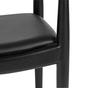 Tomile Upholstered Dining Chair Kennedy Armchair, Mid Century Modern Kitchen & Dining Chairs with PU Leather Cushion Seat, Hans Wegner Elbow Chair for Living Room Bedroom Office (Black Color)