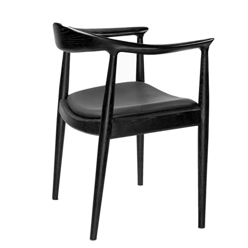 Tomile Upholstered Dining Chair Kennedy Armchair, Mid Century Modern Kitchen & Dining Chairs with PU Leather Cushion Seat, Hans Wegner Elbow Chair for Living Room Bedroom Office (Black Color)