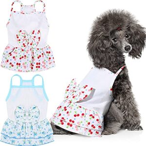 2 pieces puppy dress cute tutu princess pet dress floral design puppy dresses with bowtie for girl small dogs (xs)