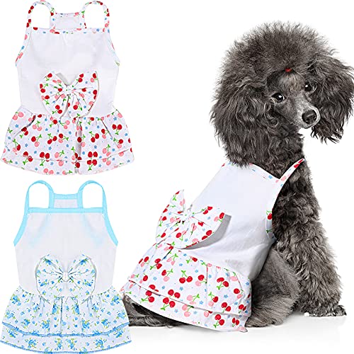 2 Pieces Puppy Dress Cute Tutu Princess Pet Dress Floral Design Puppy Dresses with Bowtie for Girl Small Dogs (XS)