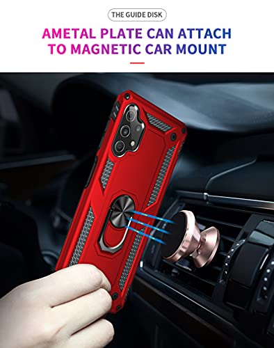 YZOK for Galaxy A32 5G Case,Samsung A32 5G Case, with HD Screen Protector,[Military Grade] Ring Car Mount Kickstand Hybrid Hard PC Soft TPU Shockproof Protective Case for Samsung Galaxy A32 5G (Red)