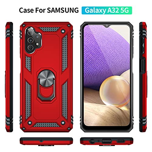 YZOK for Galaxy A32 5G Case,Samsung A32 5G Case, with HD Screen Protector,[Military Grade] Ring Car Mount Kickstand Hybrid Hard PC Soft TPU Shockproof Protective Case for Samsung Galaxy A32 5G (Red)