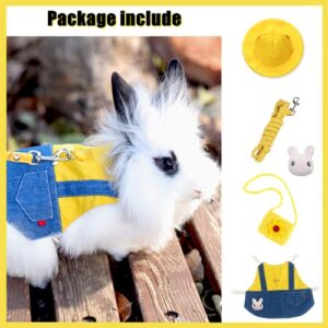 Guinea Pig Clothes,Soft Bunny Ferret Clothes with Pet Rabbit Harness and Leash Mini Hat Bag Cute Brooch for Kitten Small Animal Collars