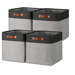 temary cube storage baskets 13 x 13 x 13 fabric storage bins for toys, large baskets organization with handles, baskets for organizing towels, blankets, collapsible shelf baskets (black&gray)