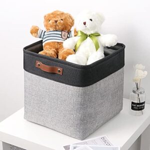 Temary Cube Storage Baskets 13 X 13 X 13 Fabric Storage Bins for Toys, Large Baskets Organization with Handles, Baskets for Organizing Towels, Blankets, Collapsible Shelf Baskets (Black&Gray)
