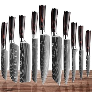 Kitchen Chef Knife Sets, 3.5-8 Inch Set Boxed Knives 5Cr15mov Stainless Steel Ultra Sharp Japanese Knives with Sheaths, 10 Pieces Knife Sets for Professional Chefs