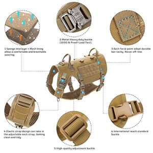 Forestpaw Tactical Dog Vest Harness and Easy Control Training Dog Collar with Bungee Dog Leash Set No Pull Military Dog Harness with Backpack for Medium Large Dogs-Coyote Brown L