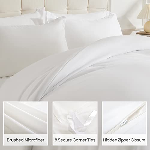 SONIVE Bedding Duvet Cover Set Super Soft and Breathable Double Brushed Microfiber 3 Pieces with Zipper Closure 8 Corner Ties (White, King)