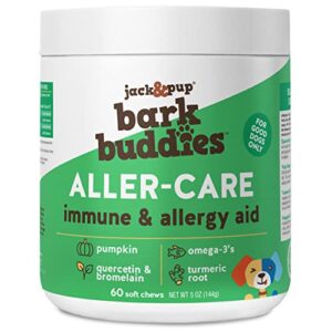 jack&pup dog allergy chews - bark buddies aller-care soft chew bites itch relief for dogs & allergy support for dogs - dog immune supplement, dog skin allergies treatment and anti itch for dogs 60ct