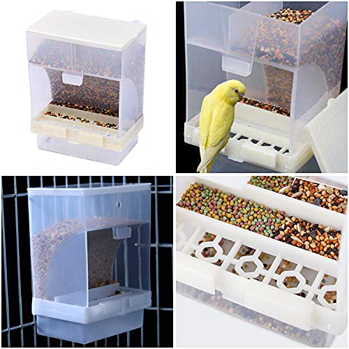 Automatic Bird Feeder for Cage,No-Mess Bird Feeder,Parakeet Seed Food Container,Cage Accessories(Hook Fixed Bird Feeder)
