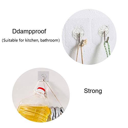 CMANI Wall Hooks 17lb(Max) Transparent Reusable Seamless Hooks,Waterproof and Oilproof,Bathroom Kitchen Heavy Duty Self Adhesive Hooks,10 Pack…