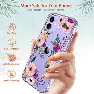 GiiKa for iPhone 12 Mini Case with Screen Protector, Clear Full Body Shockproof Protective Floral Girls Women Hard Case with TPU Bumper Cover Phone Case for iPhone 12 Mini, Small Flowers