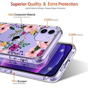 GiiKa for iPhone 12 Mini Case with Screen Protector, Clear Full Body Shockproof Protective Floral Girls Women Hard Case with TPU Bumper Cover Phone Case for iPhone 12 Mini, Small Flowers