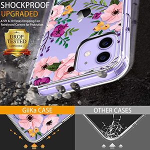 GiiKa for iPhone 12 Mini Case with Screen Protector, Clear Full Body Shockproof Protective Floral Girls Women Hard Case with TPU Bumper Cover Phone Case for iPhone 12 Mini, Small Flowers