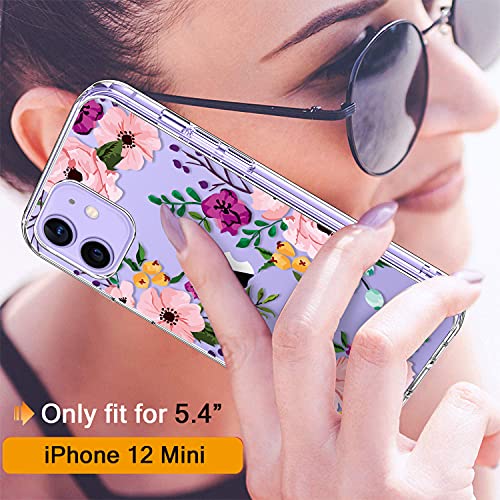 GiiKa for iPhone 12 Mini Case with Screen Protector, Clear Full Body Shockproof Protective Floral Girls Women Hard Case with TPU Bumper Cover Phone Case for iPhone 12 Mini, Small Flowers