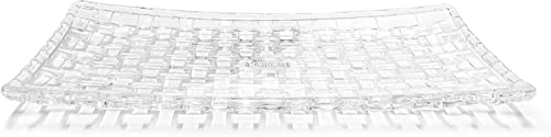 11" Elegant Crystal Glass Rectangular Flat Long Serving Tray and Platter , Clear White Serving Plate used for Food Sushi Snack Fruit Cake Dessert