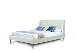 manhattan comfort heather mid century modern bed frame with velvet upholstered headboard and footboard, queen, cream