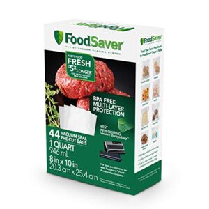 FoodSaver 8" x 20' Vacuum Seal Roll, 3-Pack & 1-Quart Precut Vacuum Seal Bags with BPA-Free Multilayer Construction for Food Preservation, 44 Count