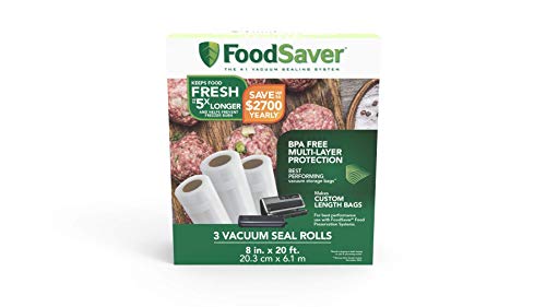 FoodSaver 8" x 20' Vacuum Seal Roll, 3-Pack & 1-Quart Precut Vacuum Seal Bags with BPA-Free Multilayer Construction for Food Preservation, 44 Count