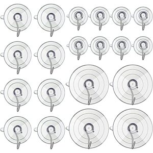 20 pieces clear suction cups for glass, window suction cups with stainless steel hook reusable heavy duty suction cup hangers strong kitchen bathroom hooks for towel glass window mirror door table