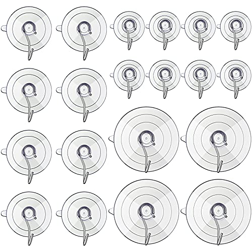 20 Pieces Clear Suction Cups for Glass, Window Suction Cups with Stainless Steel Hook Reusable Heavy Duty Suction Cup Hangers Strong Kitchen Bathroom Hooks for Towel Glass Window Mirror Door Table