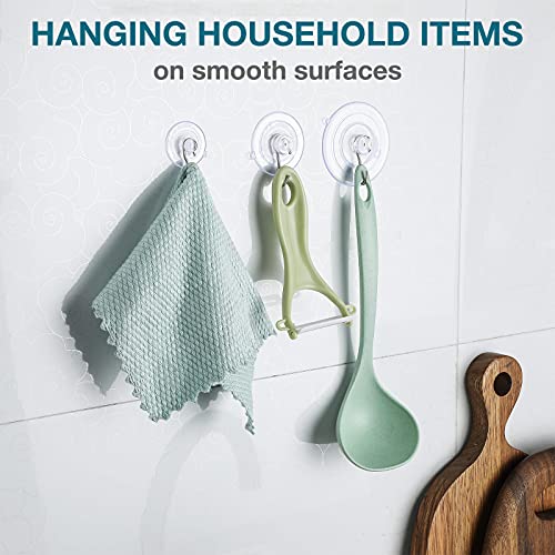 20 Pieces Clear Suction Cups for Glass, Window Suction Cups with Stainless Steel Hook Reusable Heavy Duty Suction Cup Hangers Strong Kitchen Bathroom Hooks for Towel Glass Window Mirror Door Table