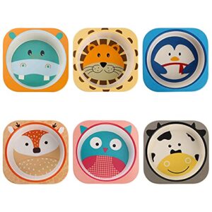 zeayea 6 pack bamboo kids bowls, 10 oz durable cartoon bowls for children, bpa free cute snacks bowls, square dinner tableware for serving soup, cereal, pasta, ice cream, dishwasher safe