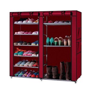 27-pairs portable boot rack, double row shoe rack covered with nonwoven fabric,space saving closet shoe cabinet tower (wine red)
