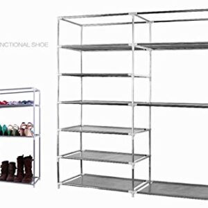 27-Pairs Portable Boot Rack, Double Row Shoe Rack Covered with Nonwoven Fabric,Space Saving Closet Shoe Cabinet Tower (Wine Red)