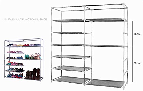 27-Pairs Portable Boot Rack, Double Row Shoe Rack Covered with Nonwoven Fabric,Space Saving Closet Shoe Cabinet Tower (Wine Red)