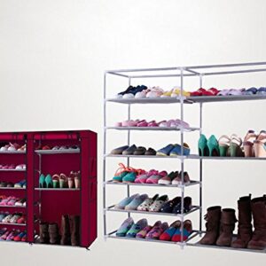 27-Pairs Portable Boot Rack, Double Row Shoe Rack Covered with Nonwoven Fabric,Space Saving Closet Shoe Cabinet Tower (Wine Red)