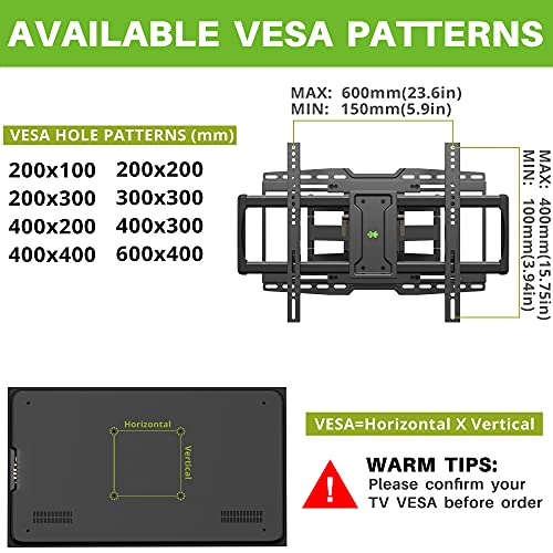 USX MOUNT Full Motion Sliding TV Wall Mount for 32-90" TV, Articulating TV Mount Holds up to 150lbs, TV Centering Swivel Rotate Extend Tilt TV Bracket, Max VESA 600x400mm, 16" 18" 24" Studs