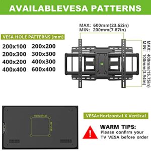 USX MOUNT Full Motion Sliding TV Wall Mount for 32-90" TV, Articulating TV Mount Holds up to 150lbs, TV Centering Swivel Rotate Extend Tilt TV Bracket, Max VESA 600x400mm, 16" 18" 24" Studs