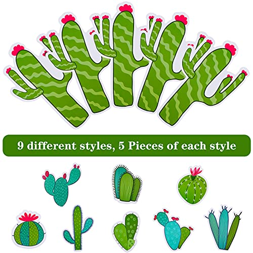 45 Pieces Cactus Cutouts Prickly Cactus Party Cutouts Green Cactus Paper-cuts for Festive Party Classroom Bulletin Board Wall Decoration